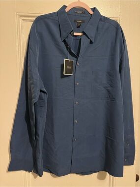 BRAND NEW WITH TAGS ALFANI Men's Deep Blue Classic Button-Up Dress Shirt. Sz XL.